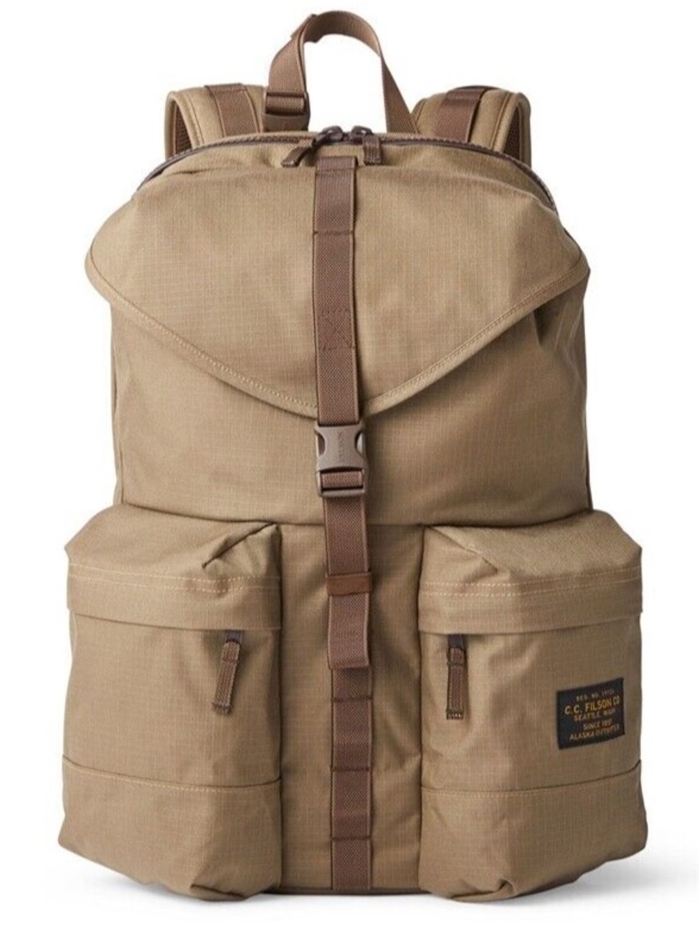 Filson Tan Ripstop Backpack with Brown Trim